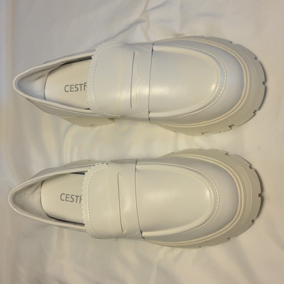 White Platform Clogs Mules Lug bottom slip on penny loafers size 7 - Picture 2 of 8